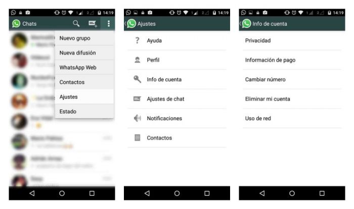 Ajustes/Info de cuenta/Información de pago