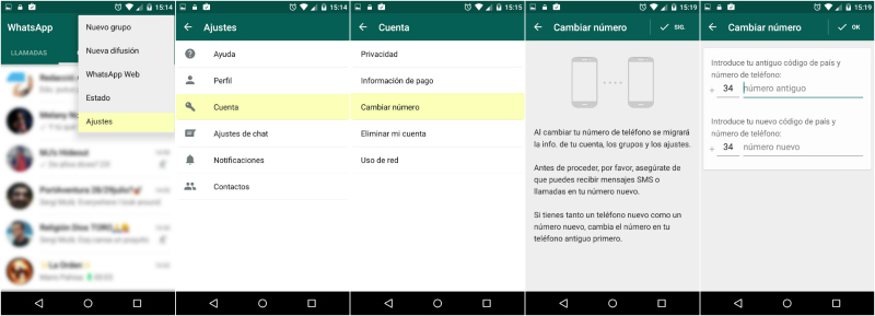 whatsapp cambiar numero