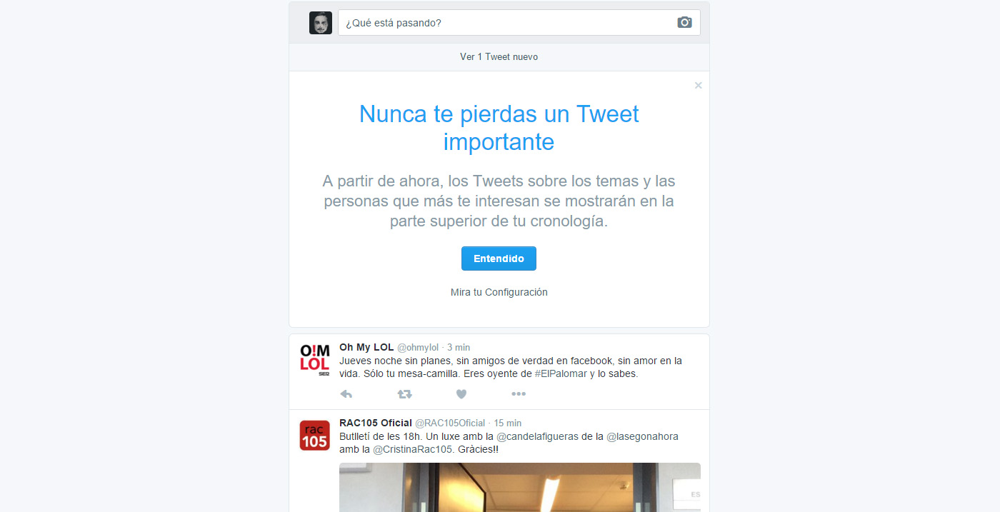 twitter cambia su cronologia tweets importantes primero