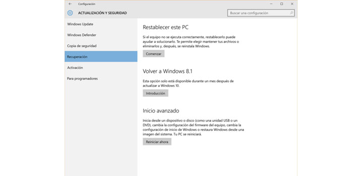 restaurar la versión de Windows