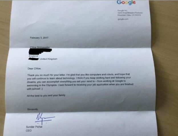 niña envia carta a Google