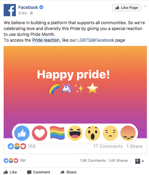 bandera gay en las reacciones de facebook