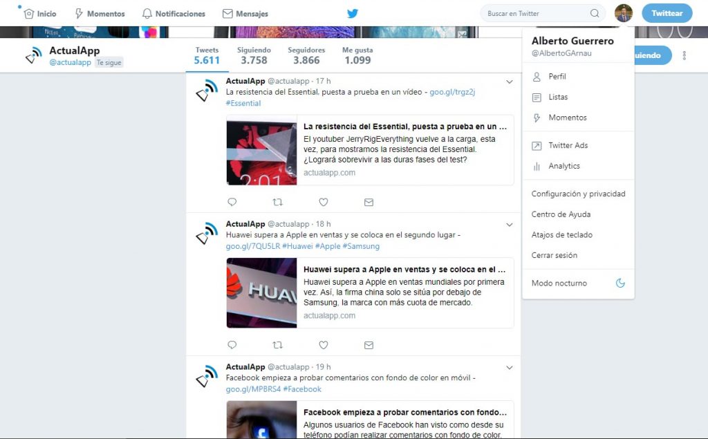activar el modo nocturno de twitter web