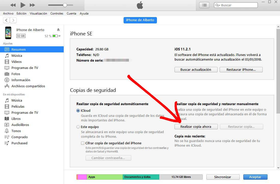 copia de seguridad en iPhone