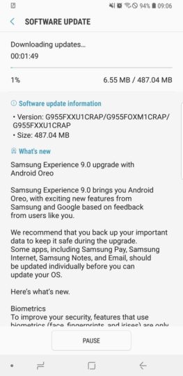 android oreo para el galaxy s8