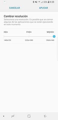 cambiar resolucion de pantalla del galaxy s9