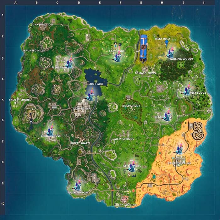 mapa con los pasteles de Fortnite