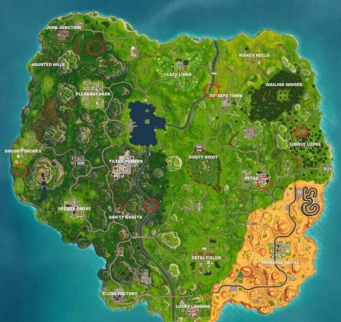 mapa con las pruebas contrarreloj de Fortnite