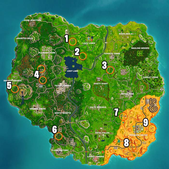 mapa con los aros de fuego de fortnite