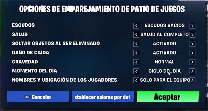 configurar el patio de juegos de fortnite - patio de juegos fortnite