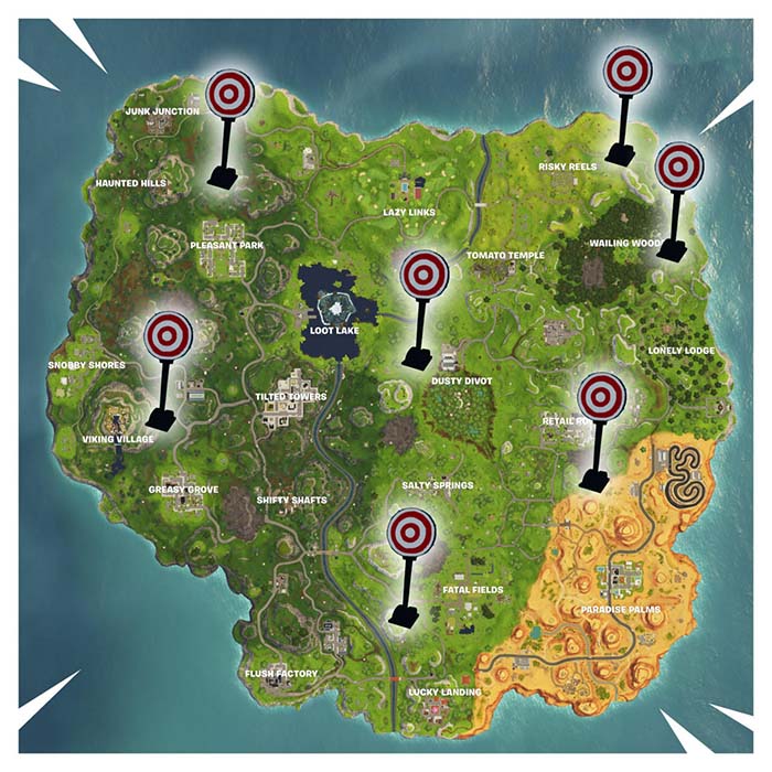 mapa con las galerias de tiro de fornite