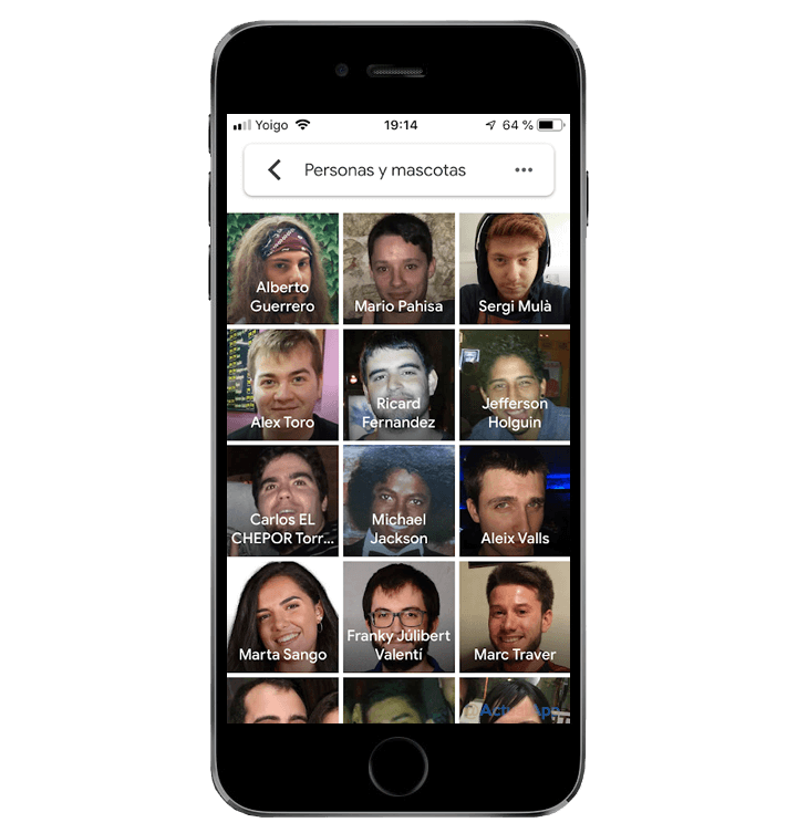 agrupación por caras de Google Fotos