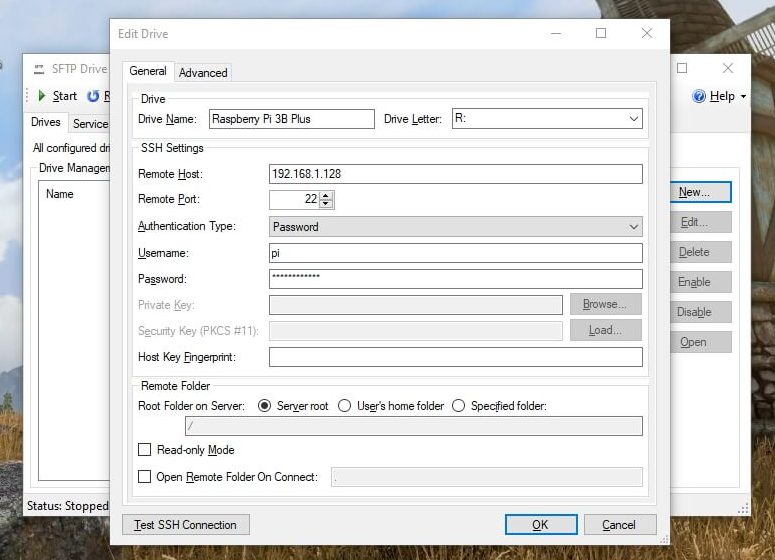 configuración SFTP Drive windows