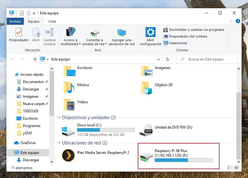 mapear unidad de red sftp windows raspberry