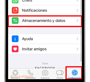 almacenamiento y datos whatsapp