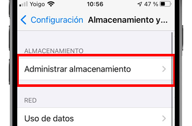 administrar almacenamiento whatapp ios