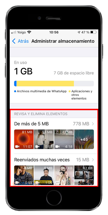 liberar espacio whatsapp ios