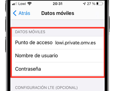 ajustes iphone punto de acceso datos móviles