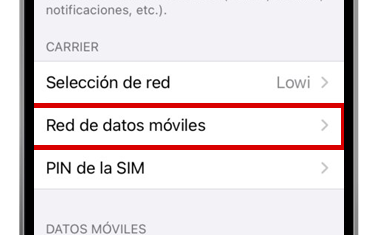 ajustes iphone red de datos móviles