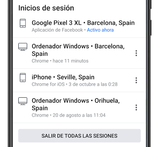 facebook sesiones iniciadas