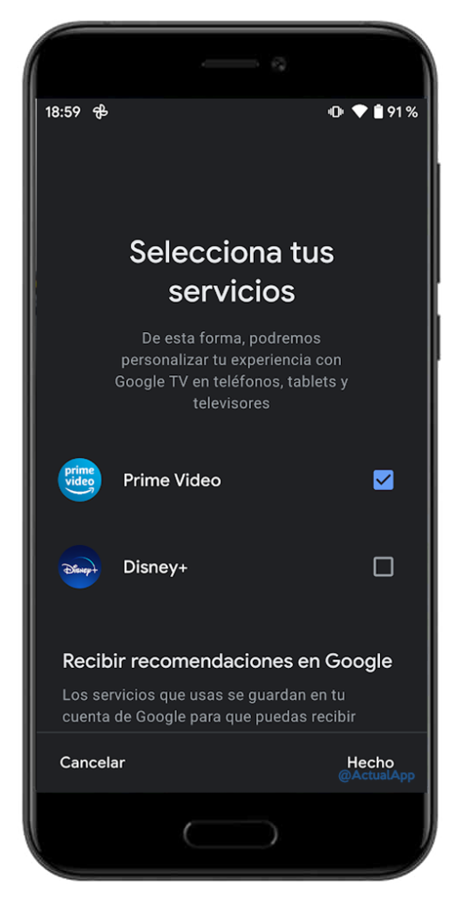 google tv añadir servicios