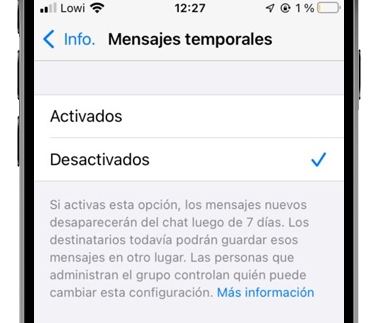 activar desactivar mensajes temporales whatsapp
