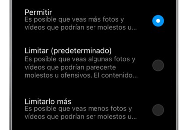 instagram control de contenido delicado limitar permitir