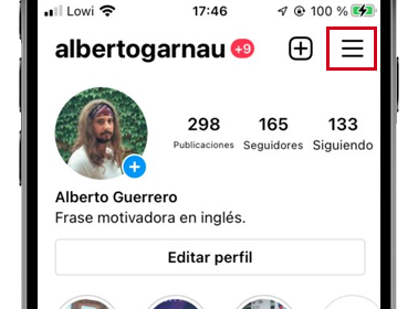 instagram perfil opciones