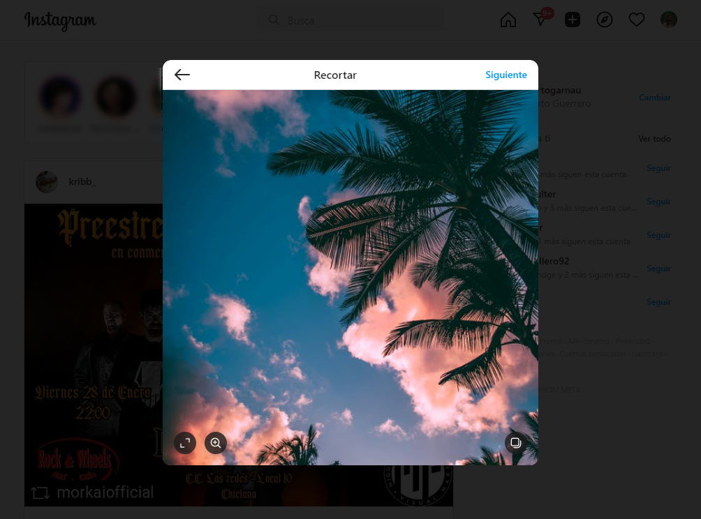 instagram recortar foto web