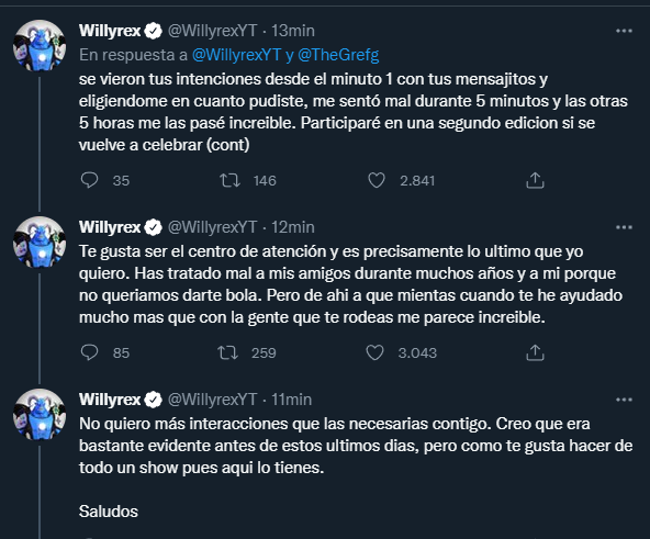 Los tweets borrados de TheGrefg y Willyrex tras protagonizar una fuerte  discusión