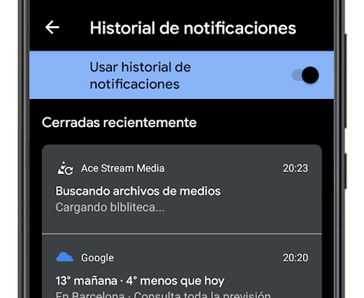 historial notificaciones android cerradas recientemente