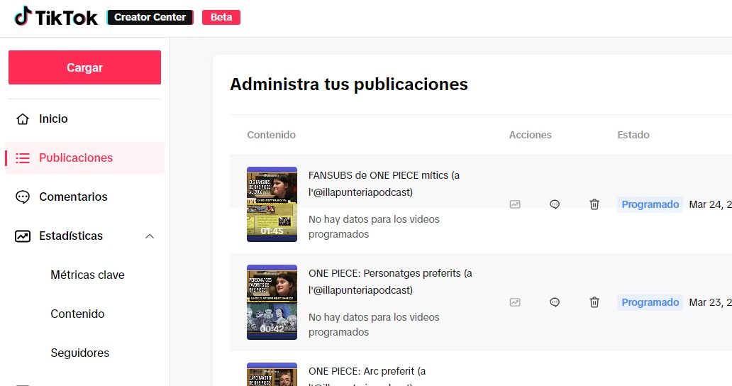 tiktok administrador de publicaciones