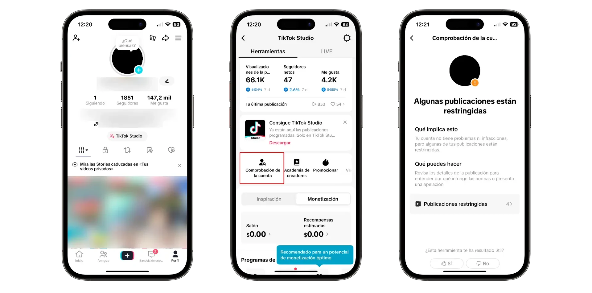 tiktok comprobar estado cuenta